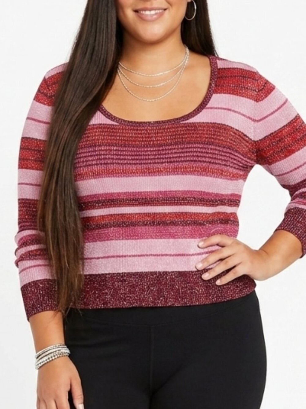 Vintage Y2K Pink Striped Glitter Top Sparkle Fairy Barbiecore Long Sleeve Luxe L